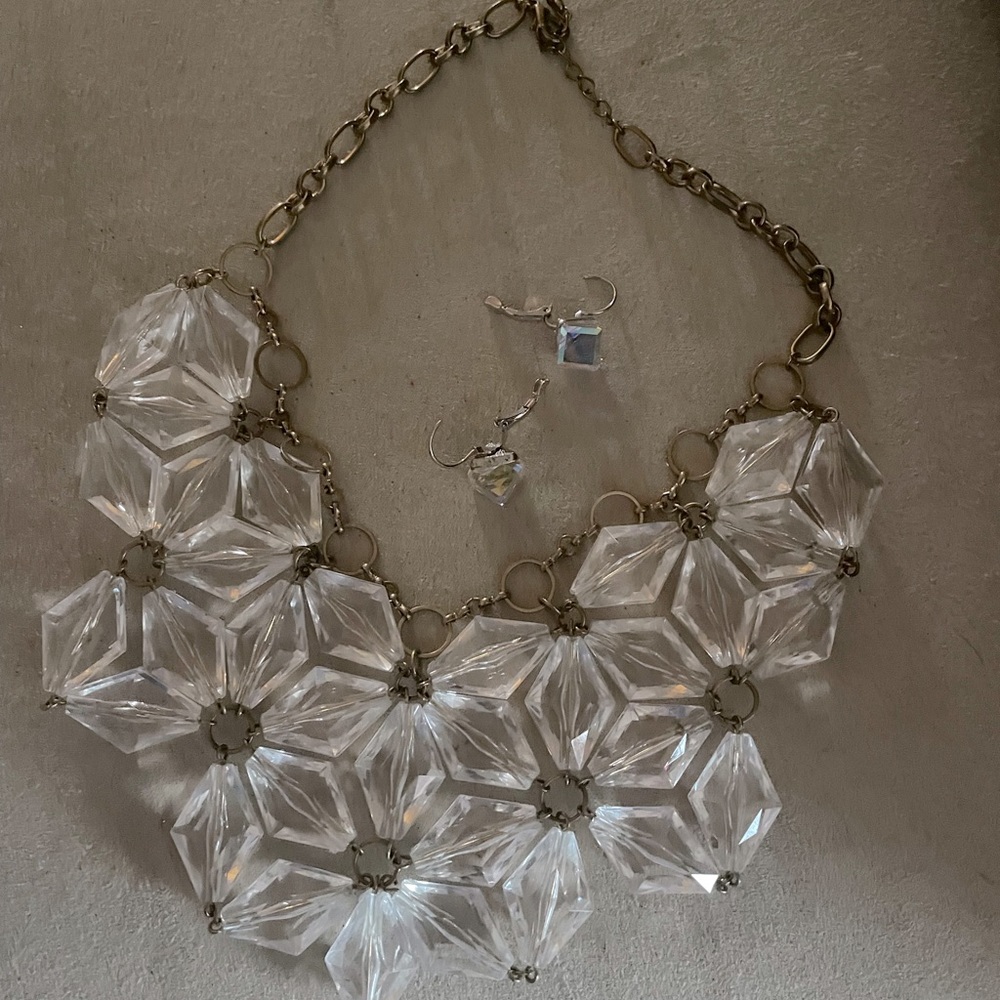 Crystal clear snowflake n   necklace with earring